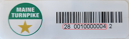 Image of an E-ZPass sticker tag showing the location of Electronic Serial Number (ESN)